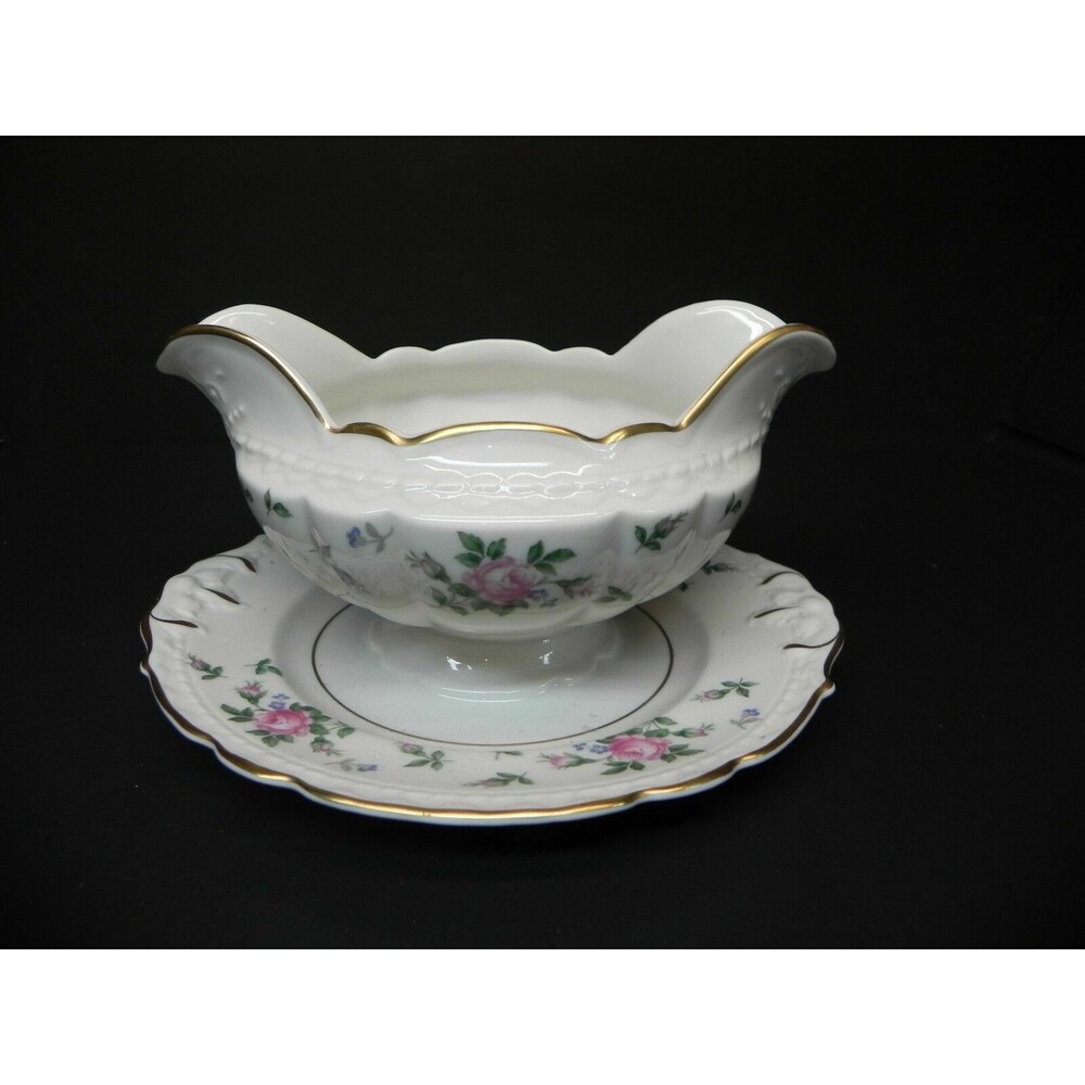 Princess China Sweet Briar Tru-Tone Gravy Sauce Boat Bowl with Under Plate MINT